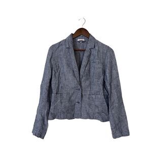 Eileen Fisher Womens Size Small 100% Linen Blazer Jacket Blue Stripe Pockets